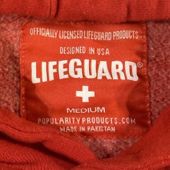 Lifeguard Licensed Hoodie Sweatshirt Mens Medium Red Miami Beach Spell Out Print - Picture 2 of 5
